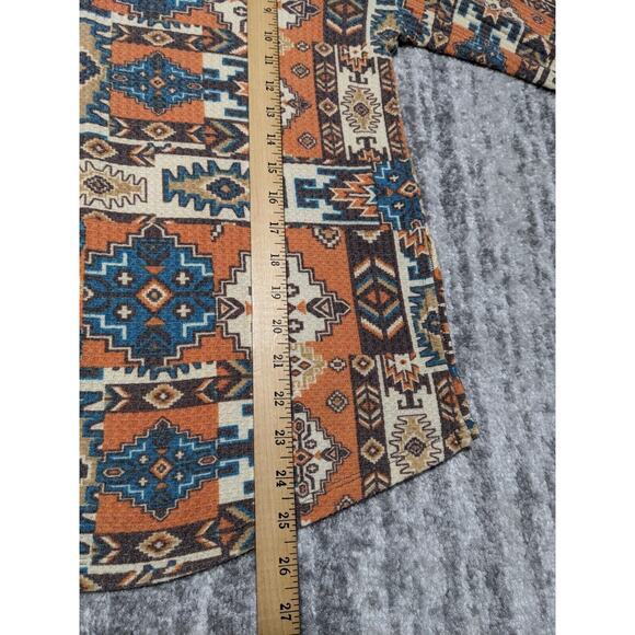 Cato Ethnic Top Women Size M Multicolor V-Neck Tribal Aztec Long Sleeve Stretch - Picture 11 of 13